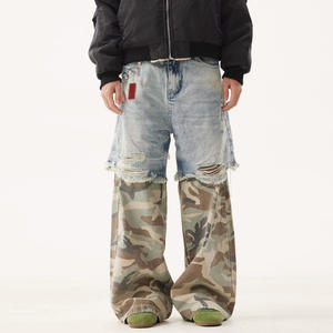 <span class=keywords><strong>Jeans</strong></span> de Alta Qualidade Pesado Pesado Longo Perna Larga Designer Afligido Denim Pant Homens Baggy Cargo Hip Hop <span class=keywords><strong>Camo</strong></span> Calças - Product Image 2