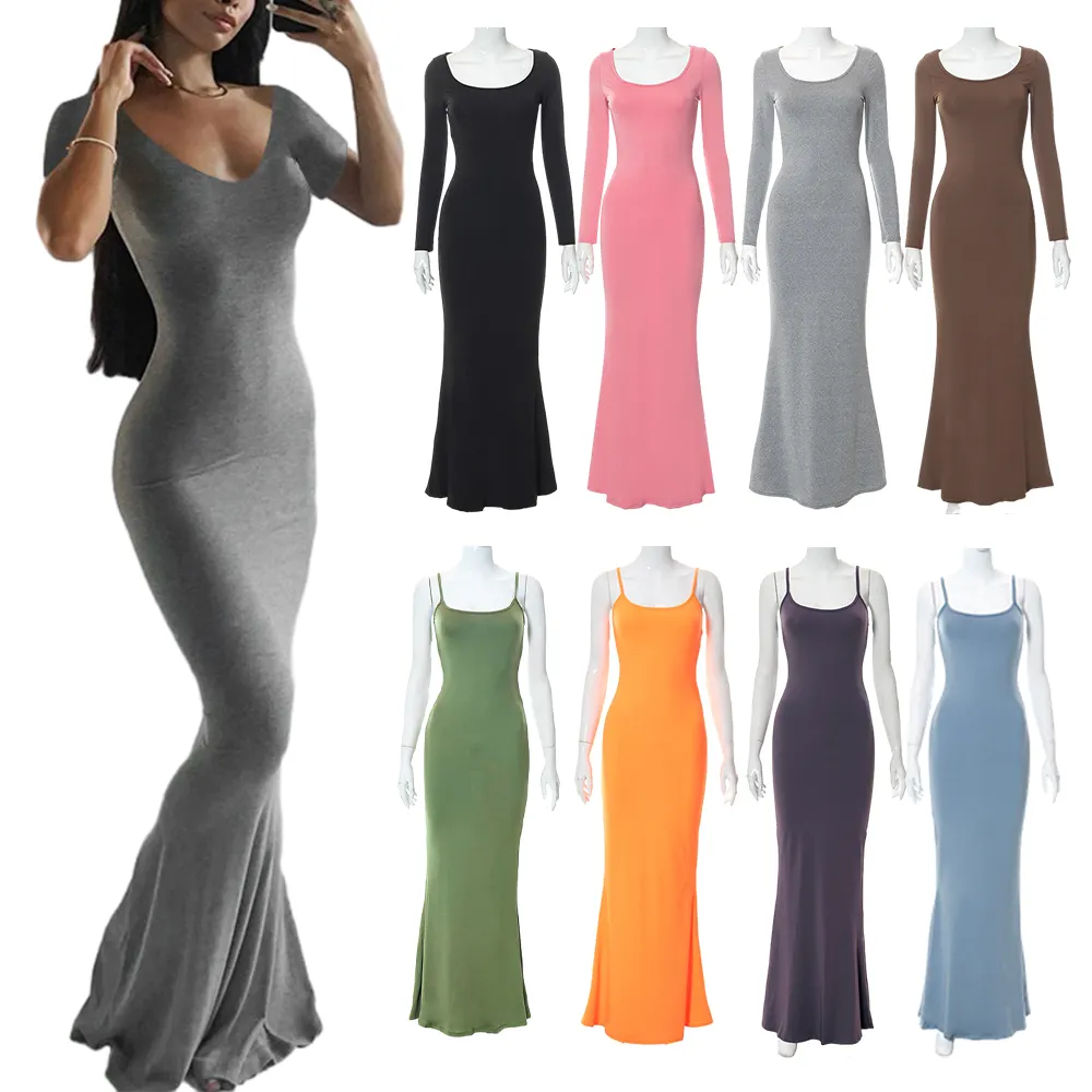Wholesale Women'S Dresses Clothing 2023 Fall Winter Long Sleeve Dresses Women Lady Elegant Body Hugging Fit Maxi Casual Dress