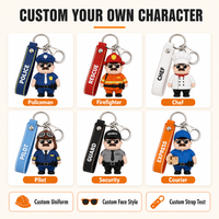 Porte-clés personnalisé en PVC souple 3D, personnages de police, pompiers, chefs