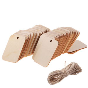 Rectangular Wooden Tags for DIY Eco-friendly Decoration - Wooden Pieces in 25/50/100 Pieces Per Pack with Hemp Rope