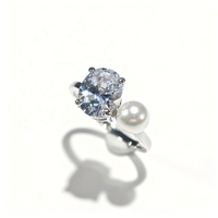 Bague Moissanite certifiée GRA couleur D perle d'eau douce naturelle bague en argent 925 perle pour femmes passe testeur de diamant
