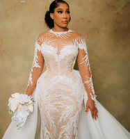 Robe de mariée sirène de luxe S2182N 2026, brodée à la main de perles et de sequins, en dentelle perlée, style Dubaï Arabe