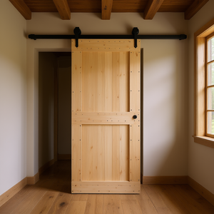 Porte de grange Narvik 37,4x82,7 pouces en bois de pin non fini, style ferme, porte coulissante intérieure - Product Image 2