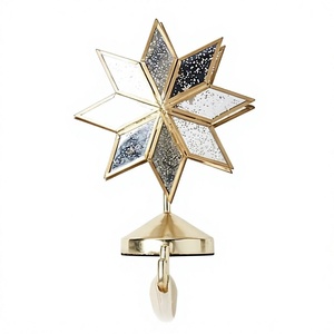 Décoration de sommet d'arbre de Noël en forme d'étoile, en verre miroir doré, ornement décoratif de luxe, support de chaussette de Noël en métal fait main pour cadeaux de Noël - Product Image 1