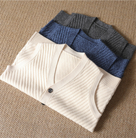 Gilet en laine à col en V pour homme, cardigan personnalisé avec logo, couleur unie, tricoté, sans manches, pull en laine rayé, vente directe d'usine