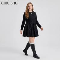 CHIU SHUI Ensemble deux pièces en tricot noir et robe trapèze sans manches à paillettes pour femme
