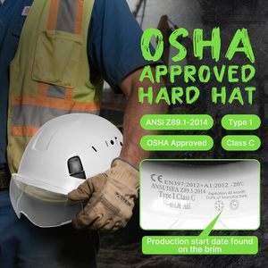 Casque de chantier blanc avec visière transparente, réglable 53-63 cm, homologué ANSI Z89.1 OSHA Type 1 Classe C - Product Image 6