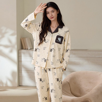 Vente en gros de pyjamas pour femmes en deux pièces, ensemble de vêtements de nuit imprimés, chemise à manches longues et pantalon, pyjamas de détente à la maison