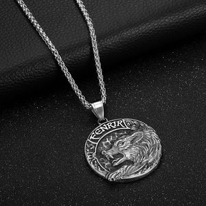Fenrir Wolf Head <b>Titanium</b> Steel Gold Plated Viking Pendant Necklace For Men - Product Image 2