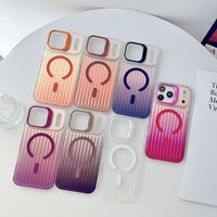 Étui de luxe ondulé à dégradé laser compatible avec iPhone 18 17 Pro Max, coque magnétique en métal pour objectif d'appareil photo