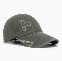Gorra de Béisbol Desgastada con Recortes Cuadrados, Estilo Vintage, de Algodón, Unisex