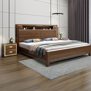 Muebles de madera maciza, cama doble de madera maciza de nogal personalizada con gran almacenamiento, muebles de dormitorio tamaño King de diseño chino moderno hechos de tela de pino de roble de teca - Product Image 2