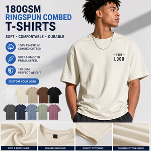 180 GSM Ringspun Custom Combed <b>Tshirts</b> Soft 100% Cotton Oversized Crew Neck Tee Premium Blank Custom Logo Private Label - Product Image 1