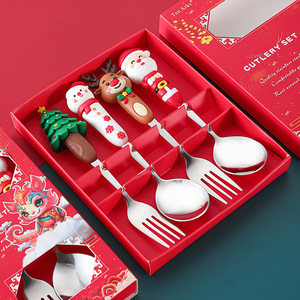 Ensemble cuillère et fourchette de Noël en acier inoxydable, cadeau créatif, cadeau de Noël de dessin animé, bonhomme de neige vieil homme, poupée Elk - Product Image 1