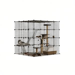 อุโมงค์เล่นสำหรับแมว กรงลวดเหล็กทรงสี่เหลี่ยมผืนผ้า ทนทาน ใช้ในบ้าน สำหรับแมวขนาดกลาง ดีไซน์ทันสมัย โครงเหล็กเคลือบสีฝุ่น - Product Image 1