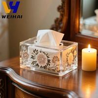 Boîte à mouchoirs en acrylique floral sculptée-Organisateur carré de luxe avec diffusion de lumière, cadeau pour la maison/hôte