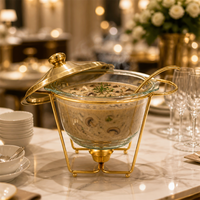 Chauffe-plat de buffet décoratif FLEY en acier inoxydable avec couvercle en verre, poignées latérales et chauffage à l'alcool pour la restauration de mariages