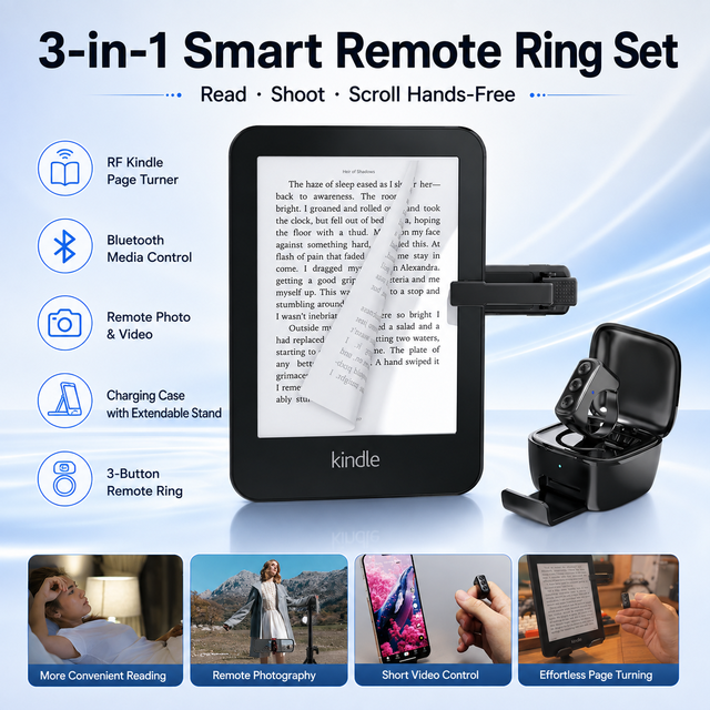 Wireless Page Turner Remote Control for Kindle Paperwhite Oasis Bluetooth Ring Compatible with iPad Tablet Phone