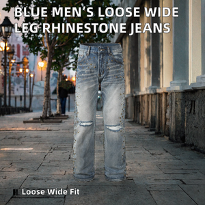 Jeans de Mezclilla Desgastados para Hombre, Corte Recto, Cintura Alta, Decorados con Remaches, Estilo Punk, Pantalones Casuales de Primavera - Product Image 4