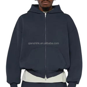 Sweat à capuche zippé vierge en éponge française de haute qualité sweat à capuche court personnalisé lourd sweat à capuche zippé en coton surdimensionné pour hommes - Product Image 3