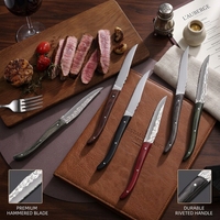 Ensemble de 6 couteaux à steak dentelés personnalisables Garwin, lame martelée avec manche en Pakkawood, pour steakhouse, barbecue, maison