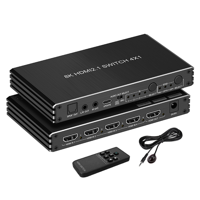 HDMI 2.1 4X1 Switch 8K@60HZ 4K@120HZ 8 Bit VRR DO-LBY Vision Atmos SPDIF Optical Audio Output
