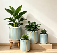 Ensemble de pots à plantes en céramique rayés et émaillés, 3 tailles, grand pot décoratif pour fleurs, pour l'intérieur, l'extérieur, le jardin, la maison, la décoration d'hôtel