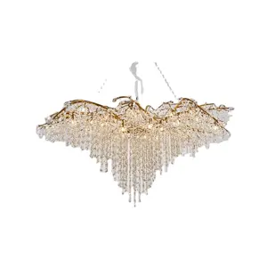 Unique design indoor decoration modern luxury restaurant hotel copper modern led tree branch crystal chandelier pendant light