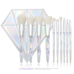 Juego de 10 Brochas de <span class=keywords><strong>Maquillaje</strong></span> con Mango de Cristal y Diamantes, con Bolsa de Diamantes, Brochas de <span class=keywords><strong>Maquillaje</strong></span> con Logotipo Personalizado Transparente, Herramientas Cosméticas - Product Image 1