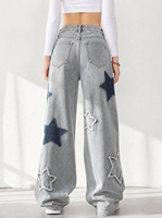 Jeans Anchos con Parche de Corazón 3D a la Moda Y2K para Mujer, Estilo Dulce y Moderno, Color Azul Claro
