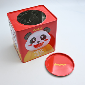 Custom Large Square Food Grade Tin Box With Twist Inner Lid, Cartoon Panda Printed Metal Tin For Cookie Wafer <b>Stick</b> Packing - Product Image 3