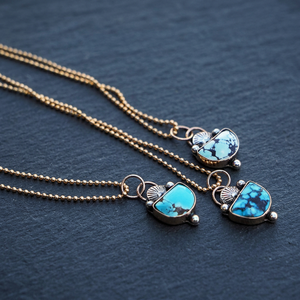 Big Antique Look Turquoise Gemstone Gold Plated Sterling Silver Pendant Iroc Sales Bohemian Folk Style <b>Tribal</b> Jewelry - Product Image 2