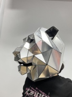 Masque de tête de lion en miroir à faible polyvalence, masque animal en miroir facetté fait main pour spectacles de DJ en boîte de nuit