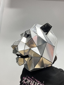 Máscara de Cabeza de León de Espejo de Bajo Poligonalismo, Máscara de <span class=keywords><strong>Animal</strong></span> de Espejo Facetado Hecha a Mano para Espectáculos de DJ en Discotecas - Product Image 1