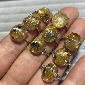Giá bán buôn 925 Bạc ngón tay điều chỉnh Nhẫn vàng tự nhiên Rutilated thạch anh đá quý pha lê cho phụ nữ - Product Image 3