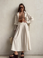 Ensemble jupe deux pièces pour femme, jupe midi plissée beige, veste courte taille haute, tenue vintage d'automne, fabricant en gros
