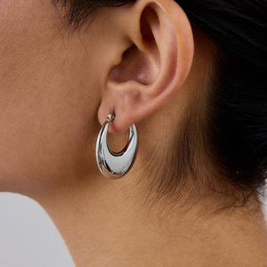 <b>Moon</b> Shape Hoop Earrings In Gold And Silver Titanium Steel For Everyday Wear - Product Image 2
