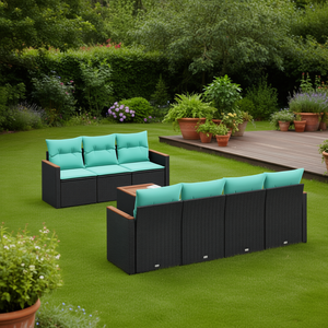 Black Poly <b>Rattan</b> Garden <b>Sofa</b> Set With Cushions 8 Seater Outdoor Furniture Contemporary Design - Product Image 2
