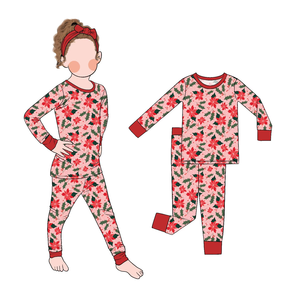 Pyjamas pour enfants Little Glow Kid, vente en gros, filles, manches longues, deux pièces, mignons, Noël, imprimé personnalisé, pain d'épices, bébé - Product Image 5
