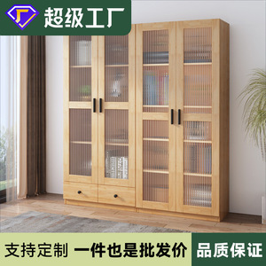 Hang Qian <b>Solid</b> <b>Wood</b> <b>Bookcase</b> AT12 Floor Standing With Glass Doors Storage Cabinet For Books Display Nordic Style - Product Image 5
