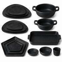 Service de vaisselle en mélamine noir mat de qualité alimentaire pour l'Afrique, cantines et restaurants, vente en gros OEM