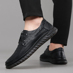 Chaussures habillées en cuir pour hommes à bout rond et lacets, idéales pour le bureau et les occasions décontractées, avec semelle en caoutchouc antidérapante pour l'automne - Product Image 3