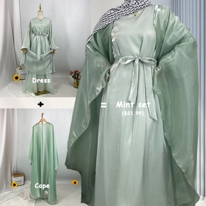 Smooth Shine Satin Abaya Set with Cape and <b>Long</b> Sleeve Maxi <b>Dress</b> <b>for</b> Muslim Women <b>Eid</b> Party Collection (1468+6855) - Product Image 3