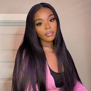 Perruque longue bob en cheveux humains vietnamiens bruts, sans colle, droite, avec dentelle frontale transparente, couleur noire naturelle pour femme noire - Product Image 3