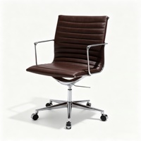 Fauteuil de bureau exécutif moderne pivotant en cuir PU, dossier bas, réglable en hauteur, base 5 étoiles en alliage d'aluminium