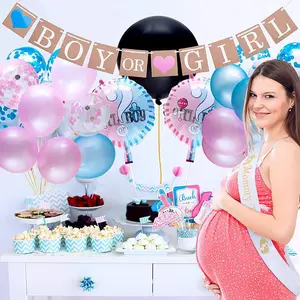 Jungen und Mädchen Party liefert Geschlecht enthüllen Konfetti Ballon Hintergrund Baby party Geschlecht offenbaren Party dekoration