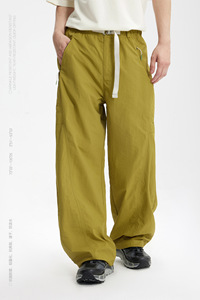 Pantalones de nailon 100% de pierna ancha Vintage ligeros, pantalones de trabajo con cinturón de cintura con logotipo personalizado, pantalones de chándal rectos de secado rápido para hombre - Product Image 2