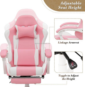 Silla <span class=keywords><strong>Gamer</strong></span> Giratoria de Piel Sintética con Reposabrazos Ergonómicos y Reposapiés, Color Rosa Anji, Venta al por Mayor - Product Image 2