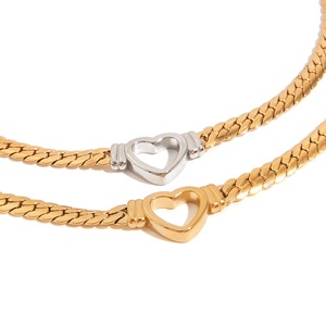 Collar de Cadena de Serpiente Plana en Forma de Corazón, Oro de 14K, Joyería para Uso Diario de Mujer - Product Image 1