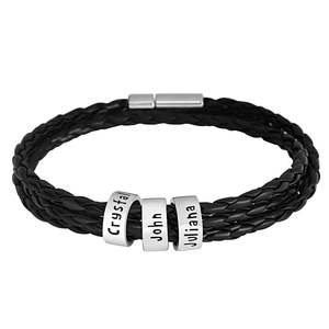 Personalizzata In Acciaio Inox Uomini Braid Braccialetto Nero con Piccolo Personalizzata Perline <span class=keywords><strong>Accessori</strong></span>, Braccialetto di Cuoio - Product Image 1